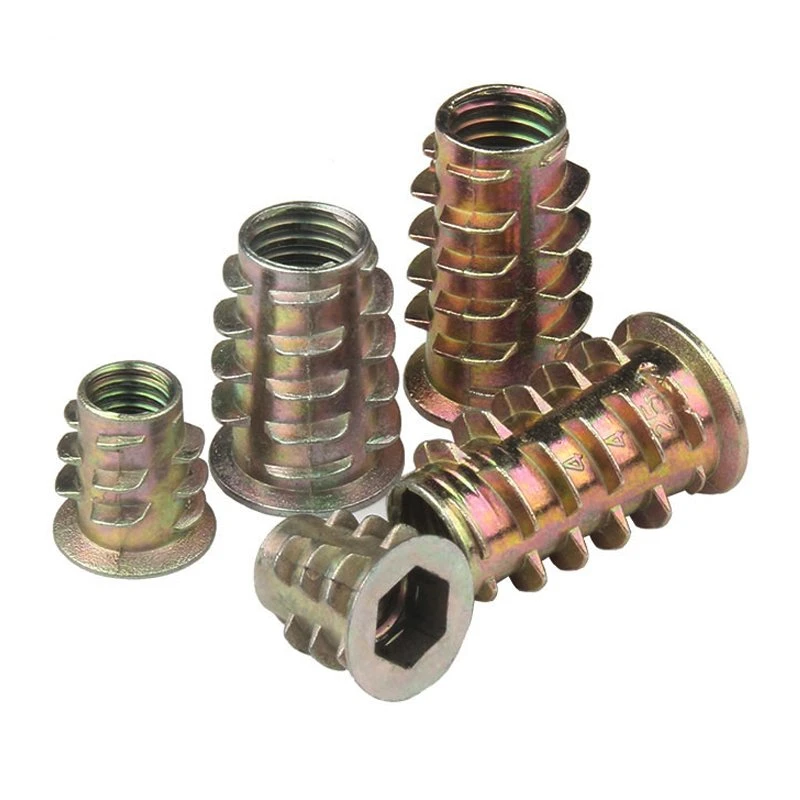 Zinc Alloy Wood Insert Nut Flanged Hex Drive Head Furniture Nuts