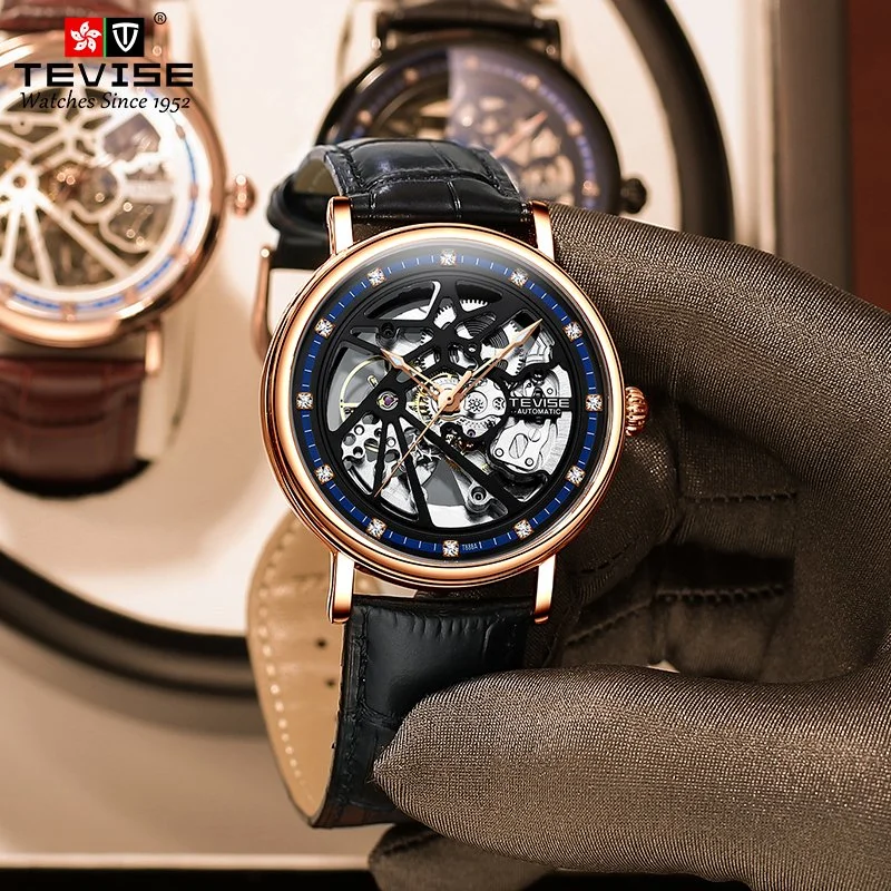 Skeleton Tourbillon Edelstahl Mechanische Uhr wasserdicht Herren