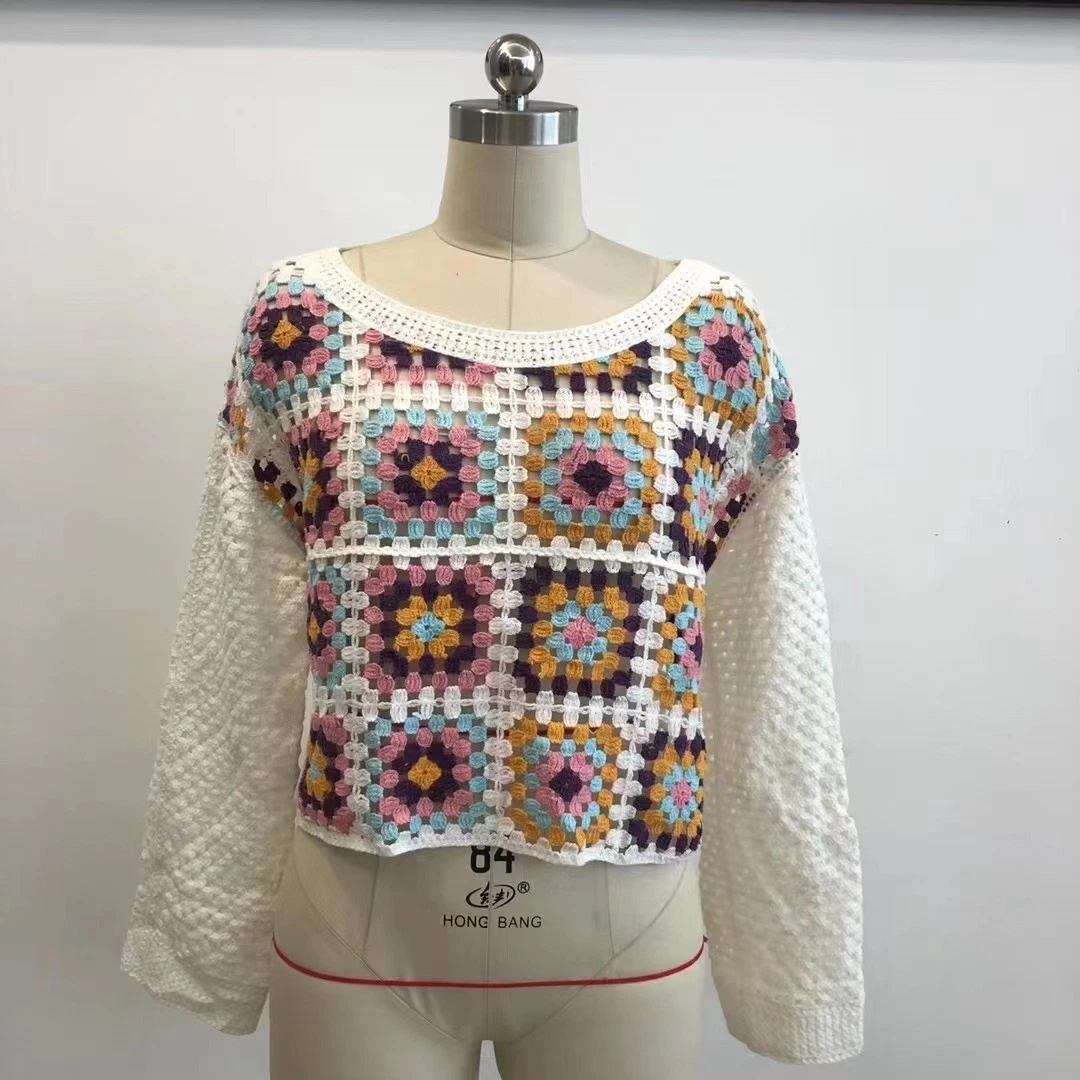 Colorful Ladies Fashion Clothing Apparel Crochet Acrylic Spring Summer Knitwear Women Top
