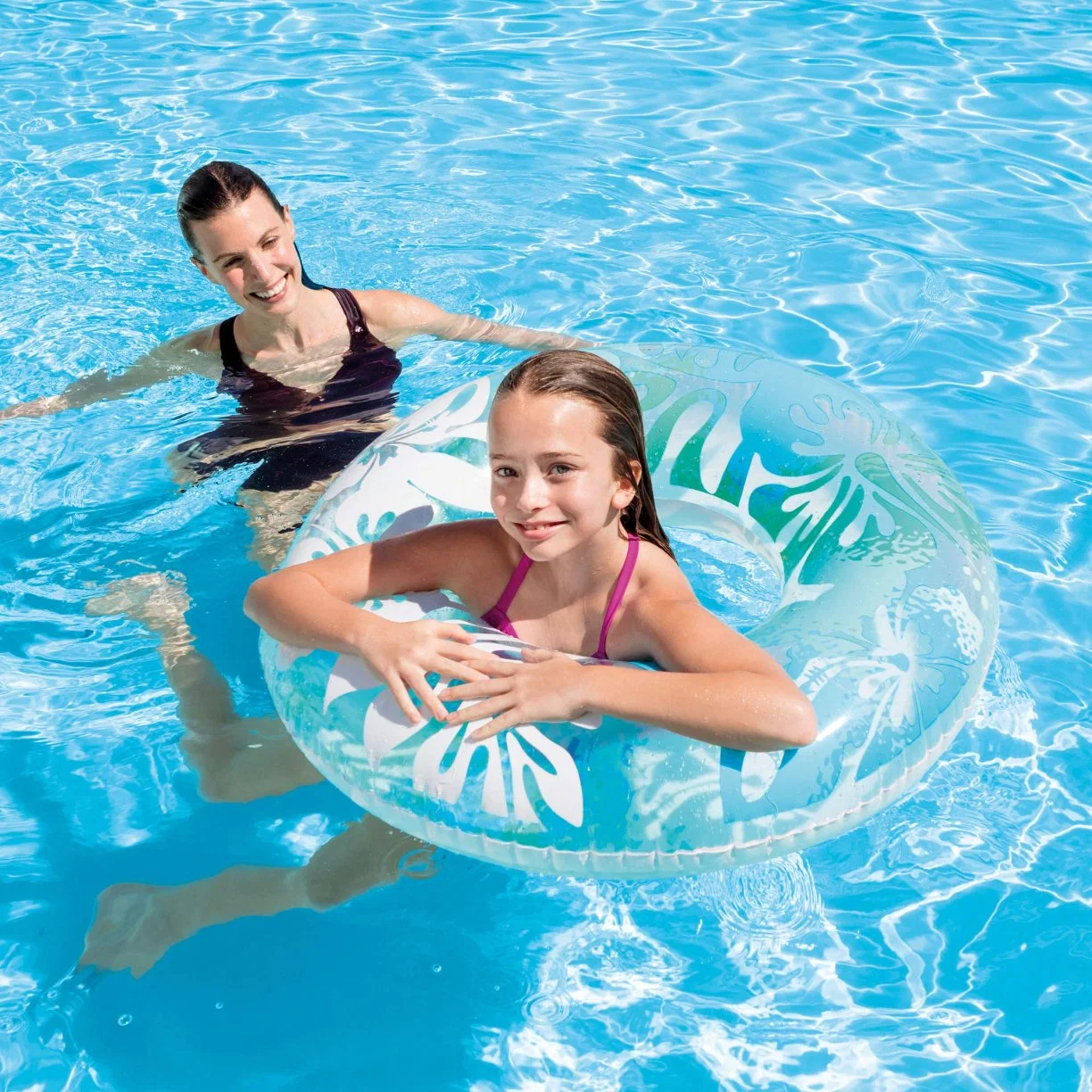 Inflatable Pool Float Tube Premium Blue Swim Ring for Beach, Party