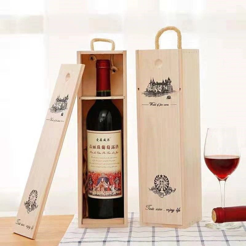 Single Bottle Wooden Decorative Wine Box with Lid, Great for Wine Accessory Sets