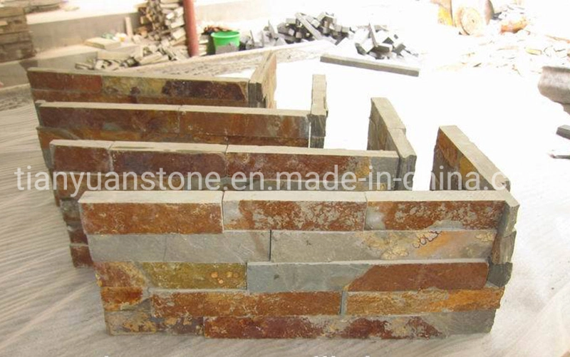 Natural Yellow Wood Slate Stacked Culture Stone Water Feature