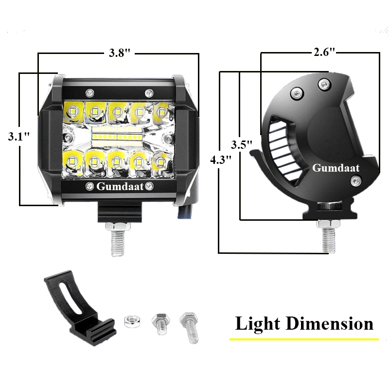 Barra de luz LED de 4 pulgadas, focos LED de 60W 6000lm a prueba de agua, combo de punto de inundación para luces de respaldo de conducción todoterreno para camiones Jeep Rzr ATV Ute UTV