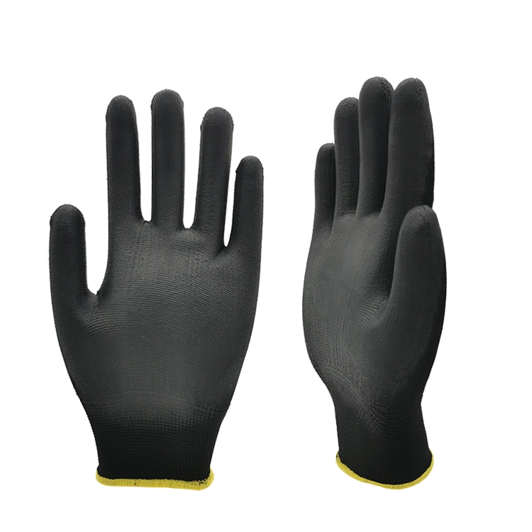 Le DMF moins 500 Wear-Resistant Level3 Polyester noir PU (travail enduit de polyuréthane) la sécurité du travail de protection industrielle Gants de travail pour Grande / Construction