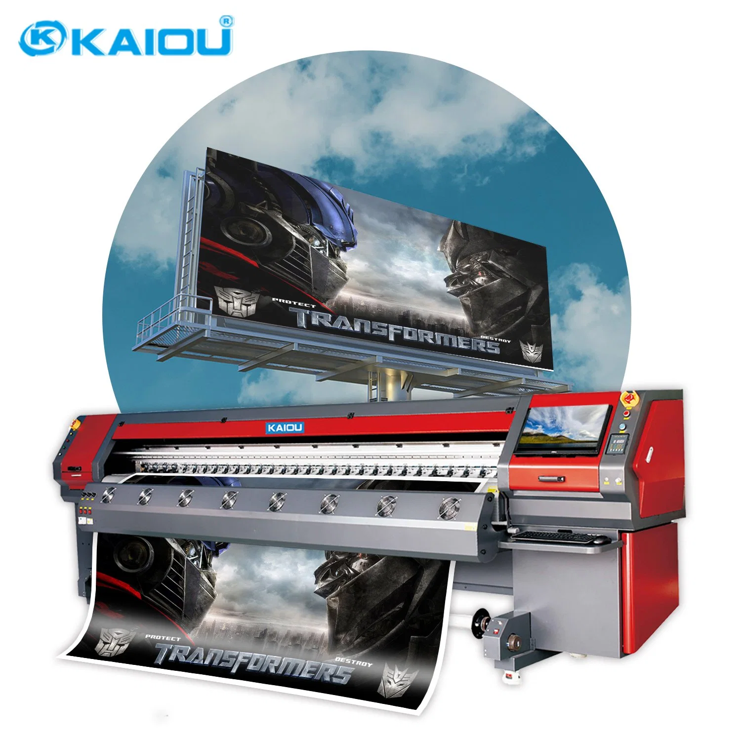 Kaiou Venta caliente Formato gigante de publicidad Indoor Plotter 9000K Eco-Solvent máquina de impresión con tintas solventes