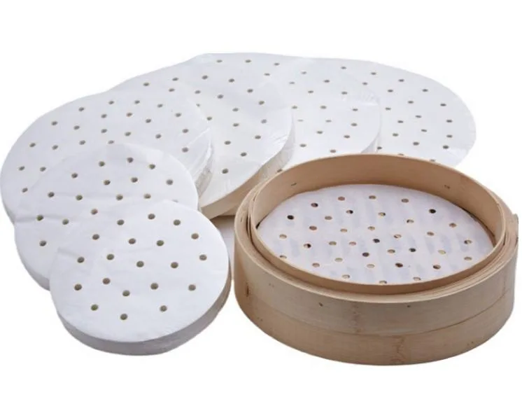 Papier à vapeur jetable en silicone perforé de qualité alimentaire pour la cuisson à la vapeur des dim sum, antiadhésif, pour ustensiles de cuisine, moules à pâtisserie, papier rond et carré antiadhésif.