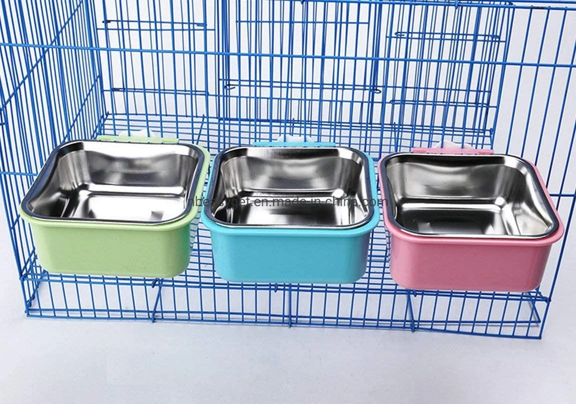 Pet Crate Bowl, Stainless Steel Removable Cage Hanging Bowls with Bolt Holder for Pets Esg12373