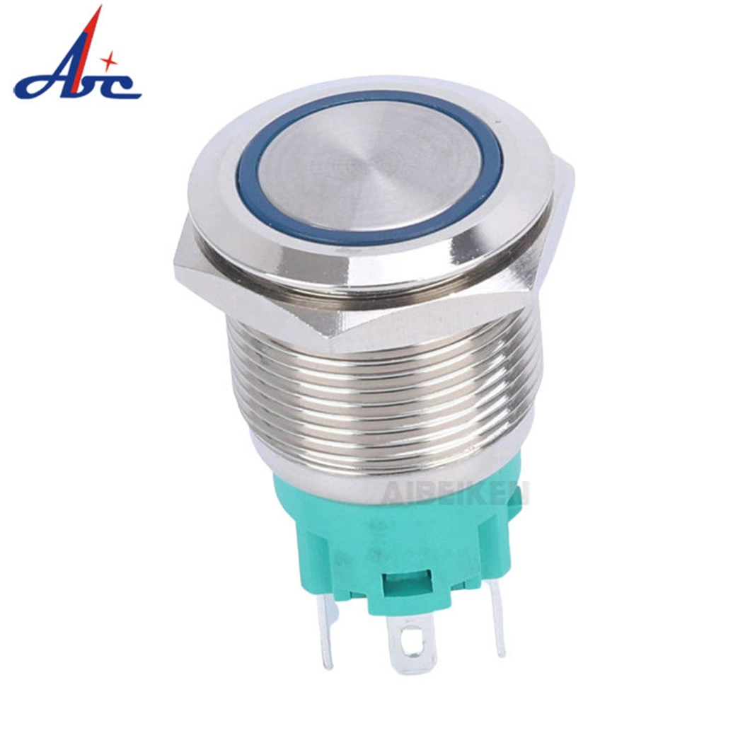 19mm Waterproof 5pin 12V Blue LED Illuminated on off Switch Momentary Push Button