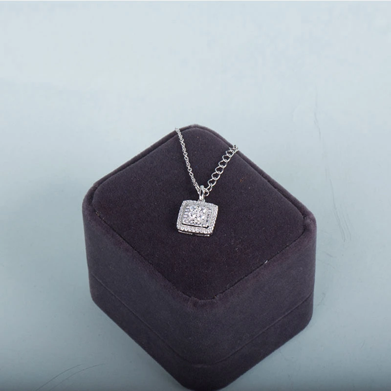 2022 New Design 925 Sterling Silver Fashion Jewelry Charm Square Shape Pendant with Cubic Zirconia