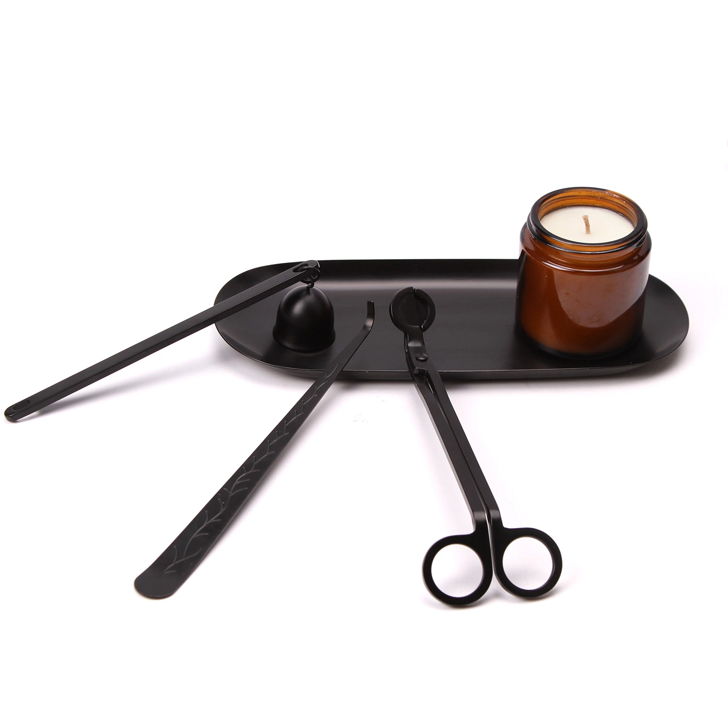 Hochwertiges schwarzes Kerzenpflege-Zubehör Set 4PC mit Wick Trimmer Kerze Snuffer Kerze Tablett Wick