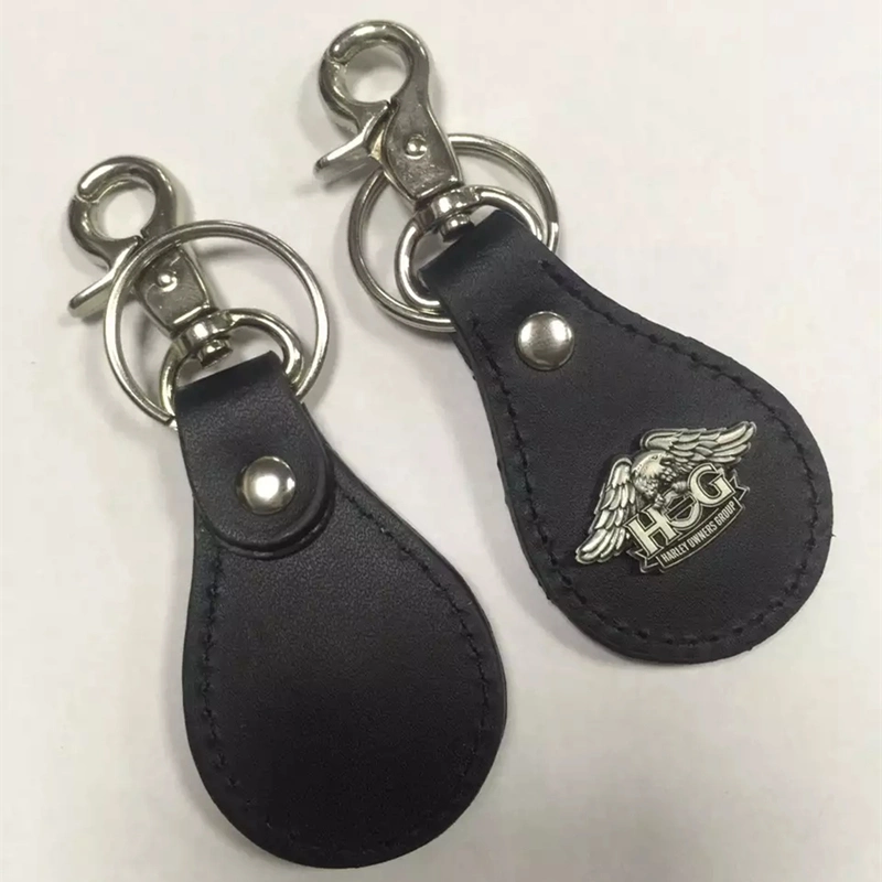 Custom Black Leather Keychain with Custom Icon