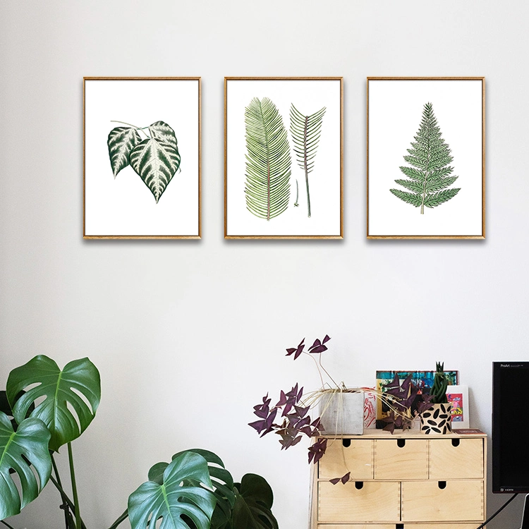 غرفة المعيشة مع ملصق Nordic 3 PCS Leaf Picture Set Botanical ملصقات وصور مطبوعة معلقة على الحائط