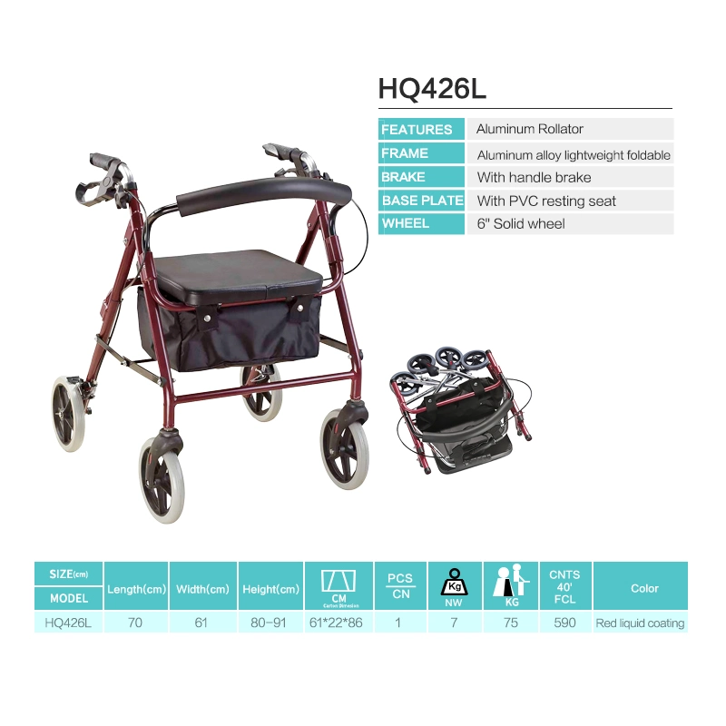 Aluminium de haute qualité avec panier Rollator Walker Lightweigt repliable Panier pour personnes âgées ou handicapées Aides à la marche