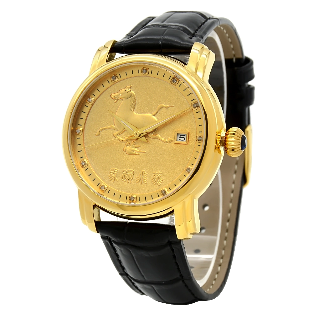 Latest Design Fashion Stainless Steel Case and Genuine Leather Strap Mechanical Movement Stainless Steel Watch