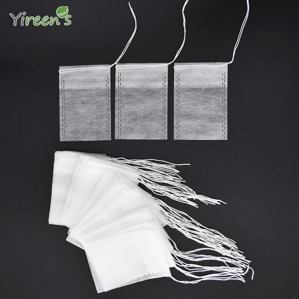 Compostable Ultrasonic PLA Non Woven Fabric Drawstrings Coffee Filter Tea Bags 100 X 120mm