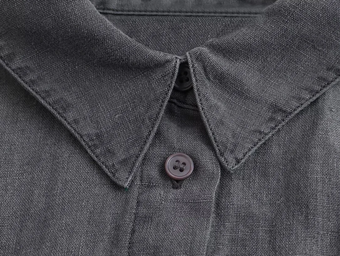 Pb&Za Women's Clothing Wholesale/Supplier Autumn Dark Gray Linen Shirt with Pockets