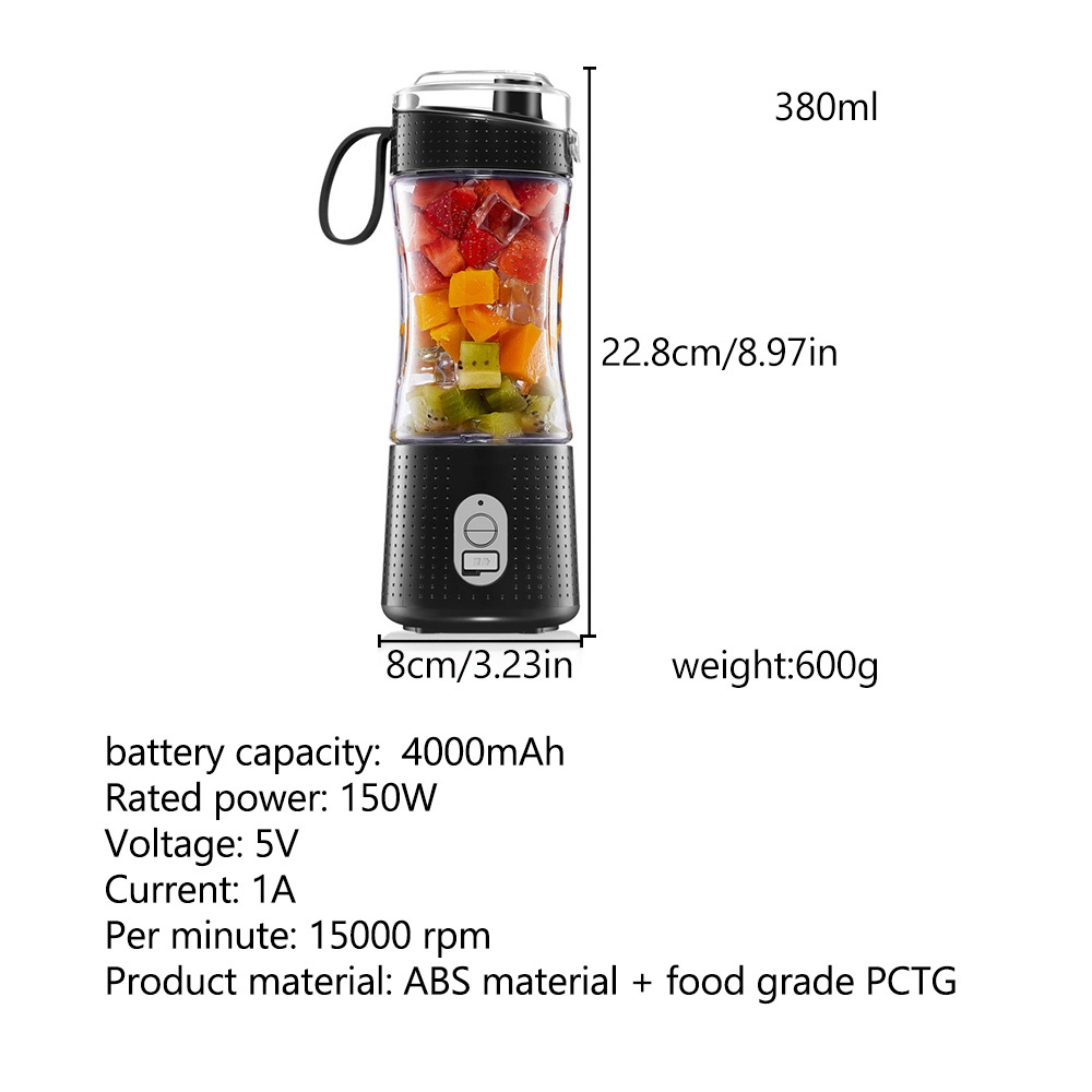 Electric 6 Blade Fruit Mixer Smoothie Blender Portable Blender Bottle 4000amh Battery Power Personal Portable Juicer