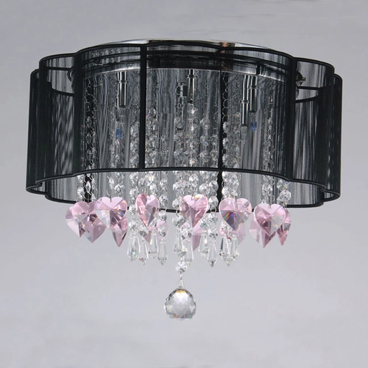 Factory Wholesale Cheap Black Color Metal Pink Ceiling Light Round Shape Vintage Crystal Ball Rain Drop LED Ceiling Lamp