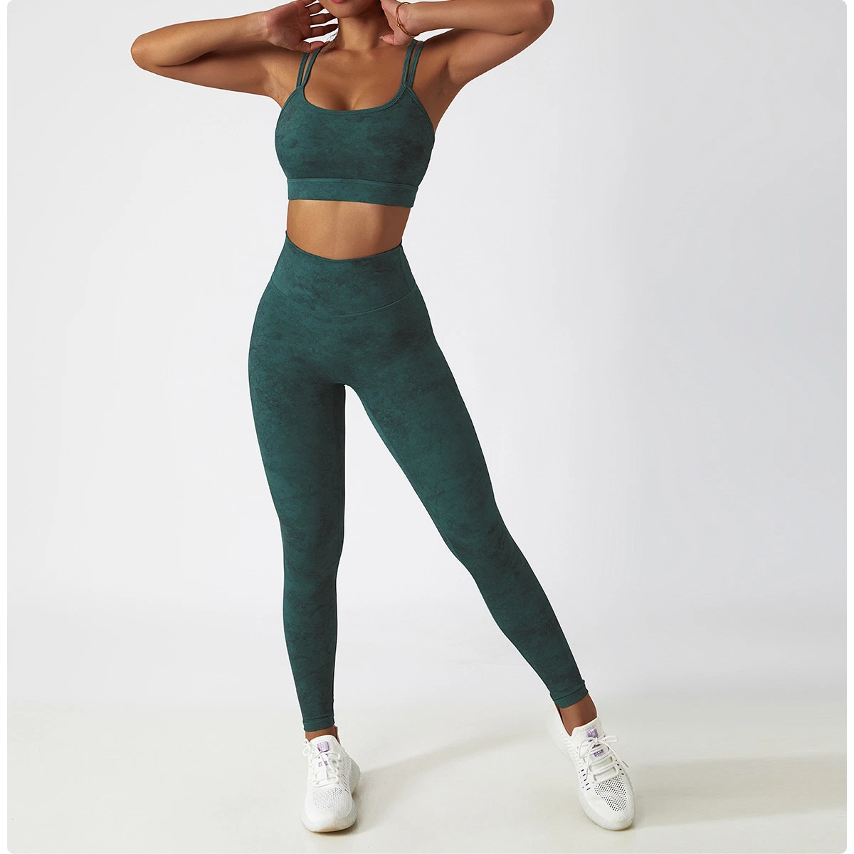 Estampado de teñido de corbata Yoga Sujetador pantalones deportivos traje de gimnasio alto Cintura Push Hip pantalones cortos deportivos running Fitness Leggings conjunto Mujer Ropa