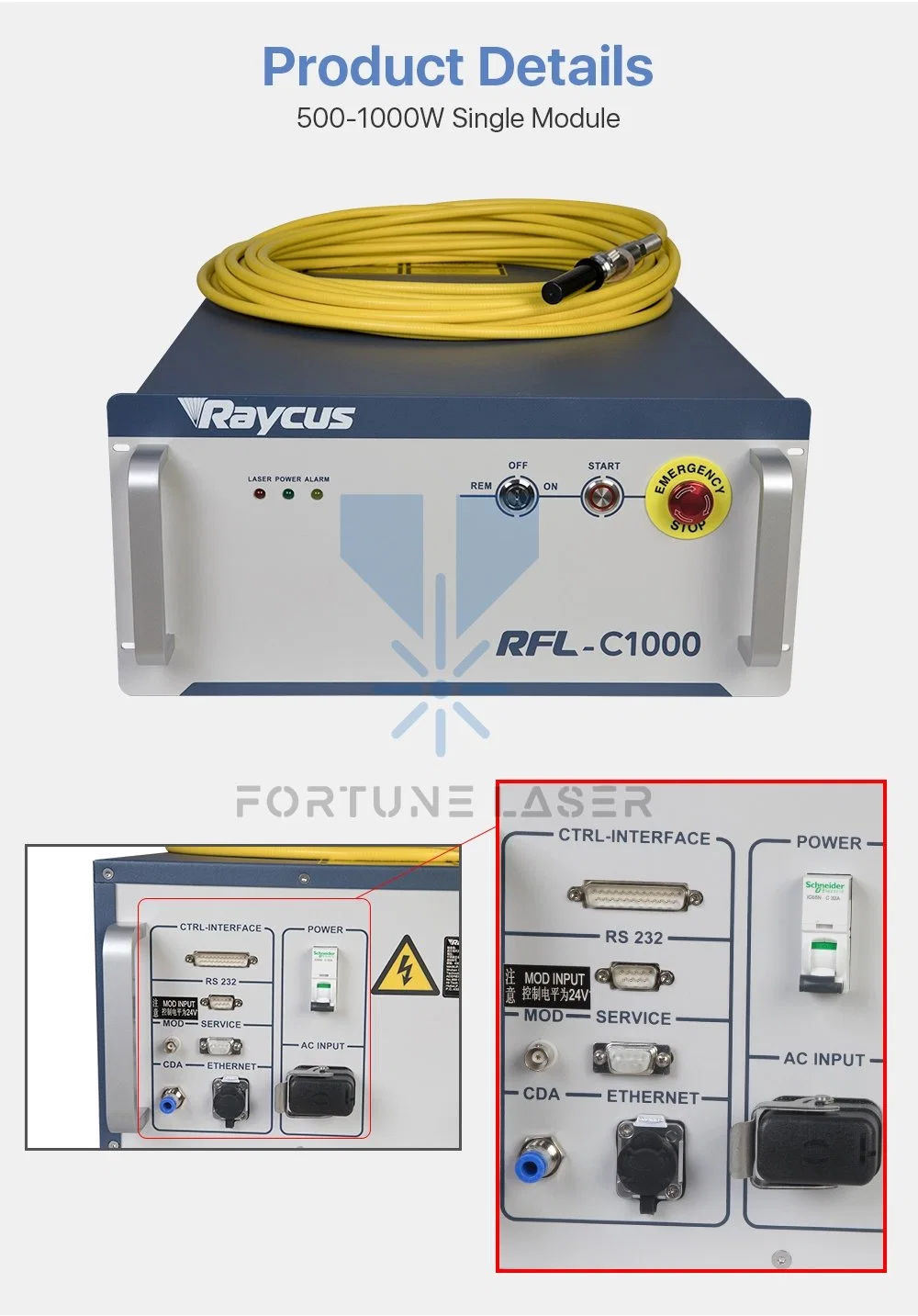 Fiber Laser Power Source Raycus 1000W for Laser Cutting Machine Rfl-C1000