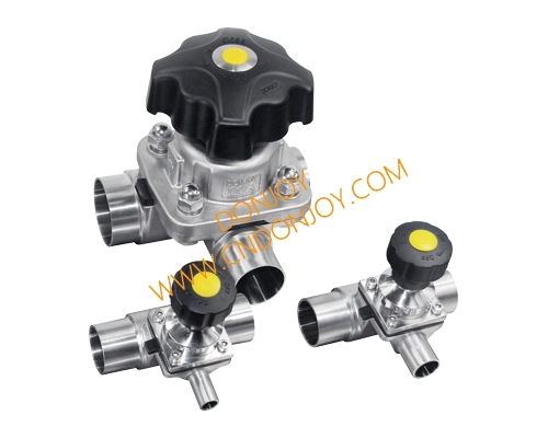 Sanitary Three Way T Port Diaphragm Valve Welding Connection Double Gasket