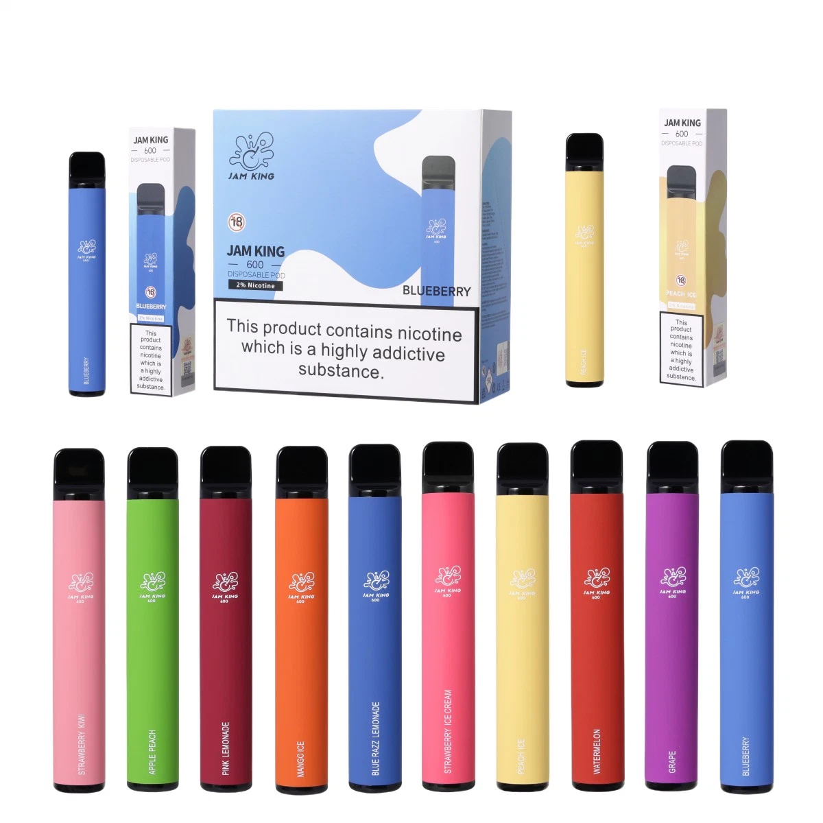 Puff 800 Pluma de Vapeo Desechable Original Sabores Jam King 600 2ml 2% 0% 550mAh