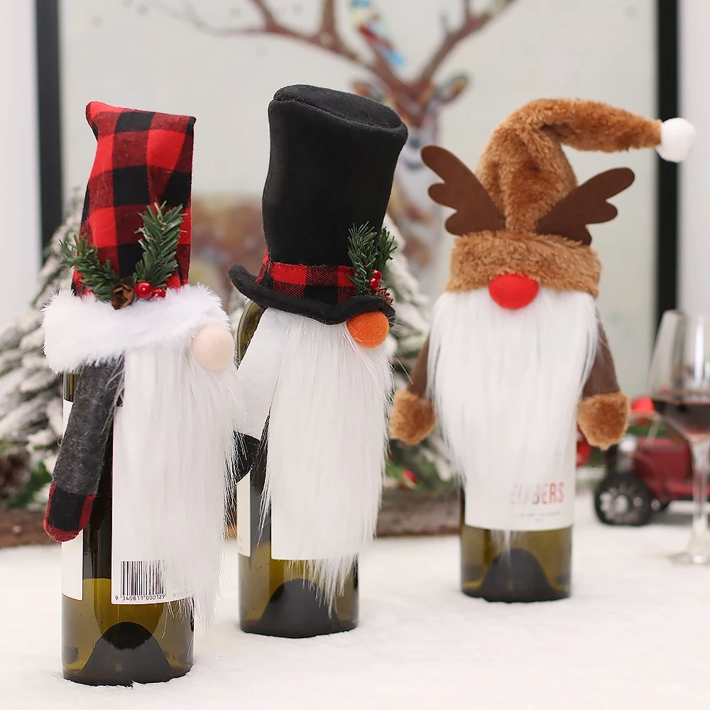 New Design Plush Wine Bottle Cover Christmas Ornaments Holiday Decoration Party Gifts