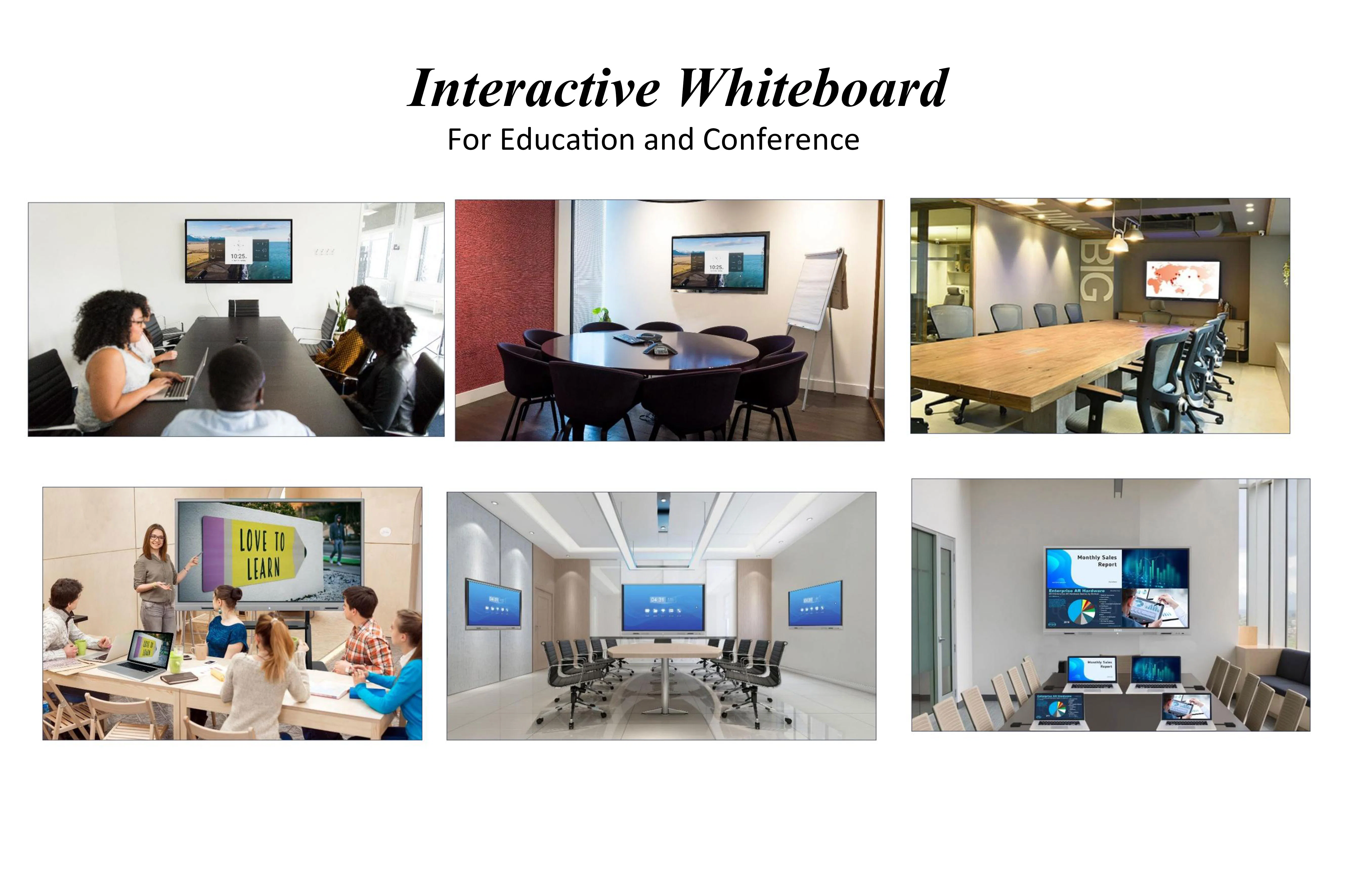 65 pouces Contrôle sans fil 20 points Écran tactile numérique interactif à panneau plat Smart Board avec caméra et microphone pour l'enseignement et les conférences.