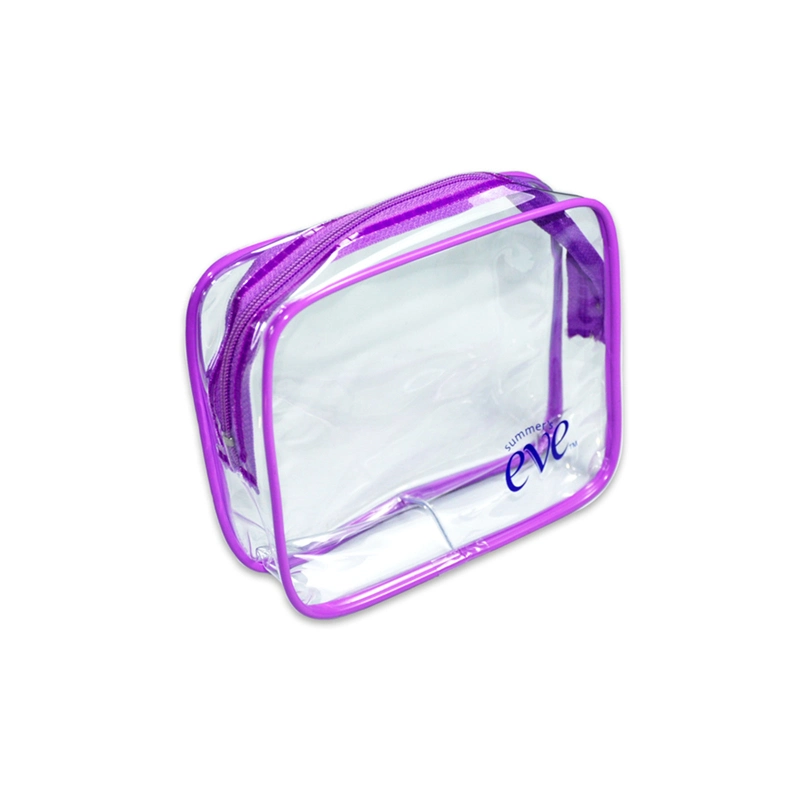 Pochette de toilette transparente en plastique PVC avec fermeture éclair pour ranger les produits de maquillage et les articles de toilette.