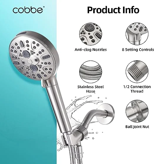 Shower Head Set 9 Functions Handheld High Pressure Shower Head High Flow Hand Held Showerhead Set with 59 Inch Hose Bracket