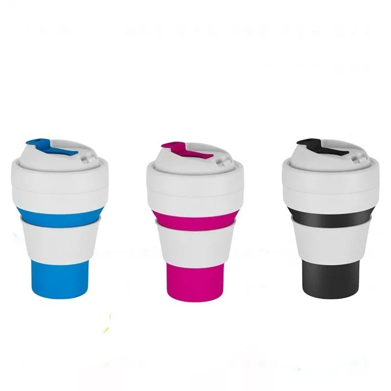 Tasse à café portable en silicone pliable de 12 oz avec tasse Creative Couvercle