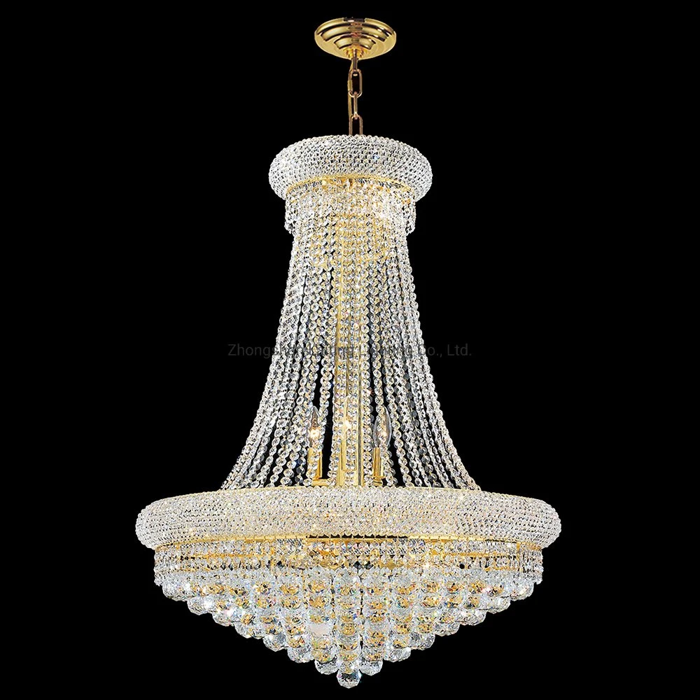 Dining Size Living Room Suspension Luster LED Luxury French Empire Gold Crystal Chandelier Lighting Modern Crystal Pendant Hanging Light