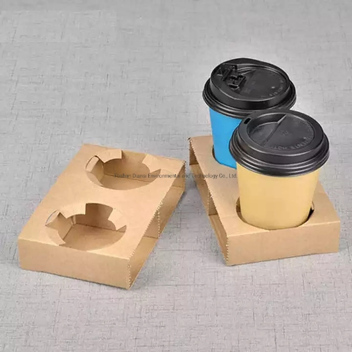 2 or 4 Cup Coffee Durable Kraft Cardboard Cup Carrier Trays with Recycled Cardboard Paper