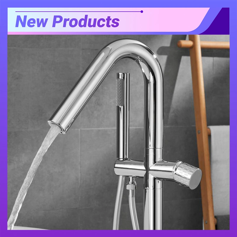 Azeta New Product Modern High Fashion Floor Mounted Chrome Single Handle Free Standing Bathtub Shower Faucet