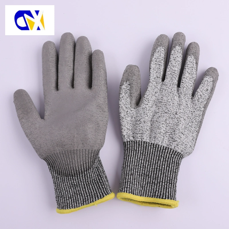 13G Anti Cut Level 5 Gray PU Coated Hppe Cut Resistant Safety Work Gloves