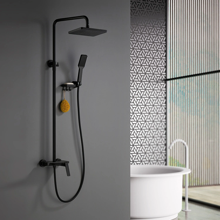 Black Wall Mounted Rainfall Shower Faucet Brass Hand Shower Mixer Set