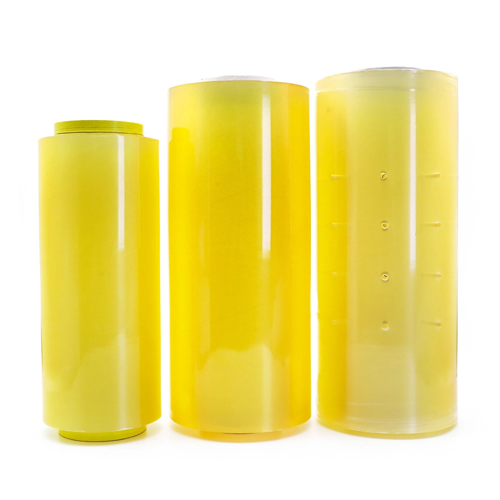 Produto comestível PVC filme de preservação de alimentos de alta elasticidade transparente à prova d' água material de embalagem de plástico filme filme stretch