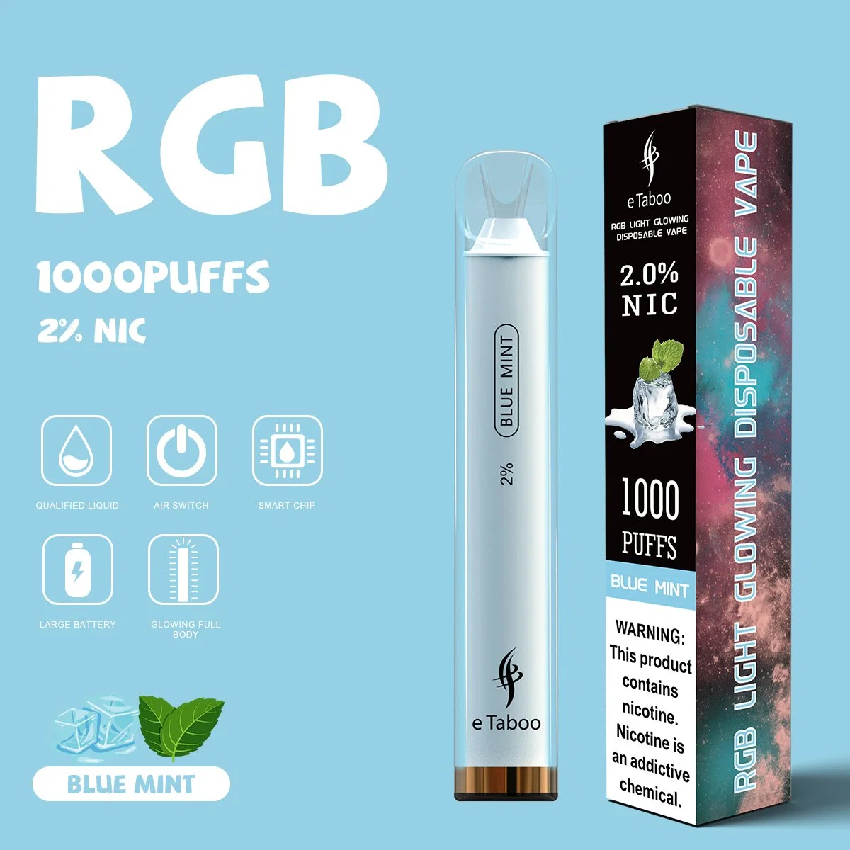 China Factory 1000 Puffs E Cigarette Pen Mayorista desechable VAPE Con LED parpadeante RGB brillante patentado