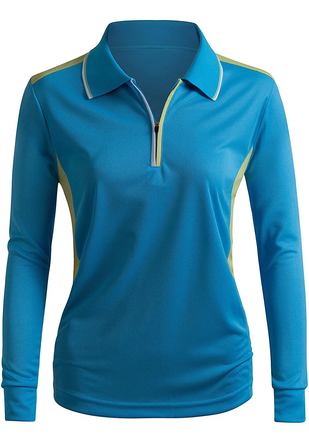 Women's Sport Wear Long Sleeve 2-Tone Zip-up Polo Shirt
