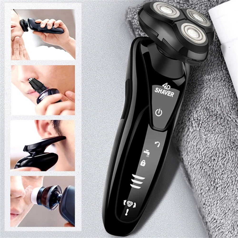 USB Rechargeable Wet Dry Dual 3D Rotary Shaver Trimmer Mixed Function 4 in 1 Ipx7 Waterproof Cordless Electric Mens Hair Shaver