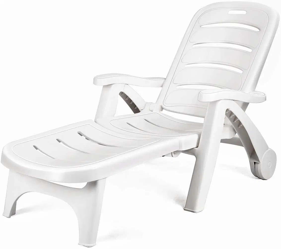 Outdoor PP Plastic Folding Lounge Beach Chair with Wheels