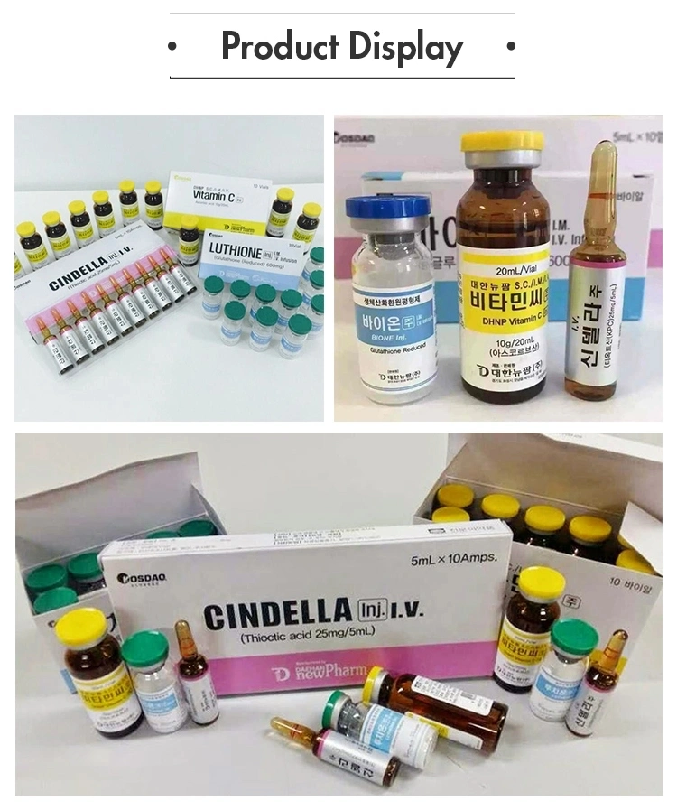 La meilleure qualité de la Corée esthétique d'origine de la glutathion Cindella Luthione d'injection de vitamine C un ensemble complet de l'éclairage blanchissant la peau d'injection antivieillissement glutathion