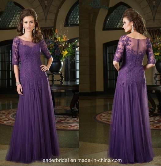 3/4 Sleeves Mother Wedding Dress Lace Purple Mother&prime; S Evening Prom Dresses Z20163