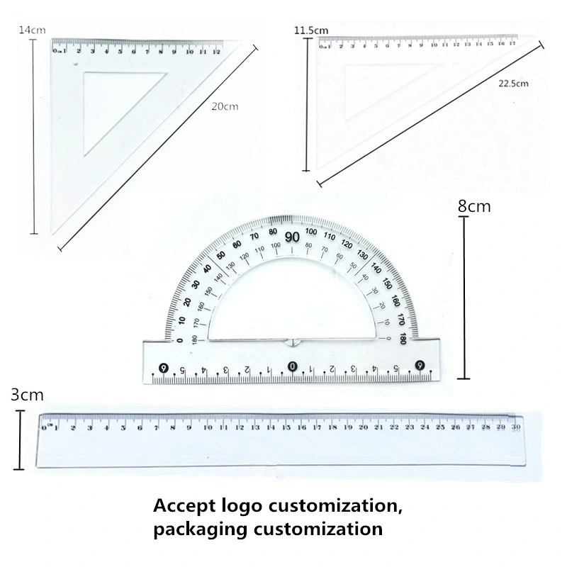 Hot Sale 4PCS Set Transparent Ruler Triangular Plate Plastic Ruler Set for Kids