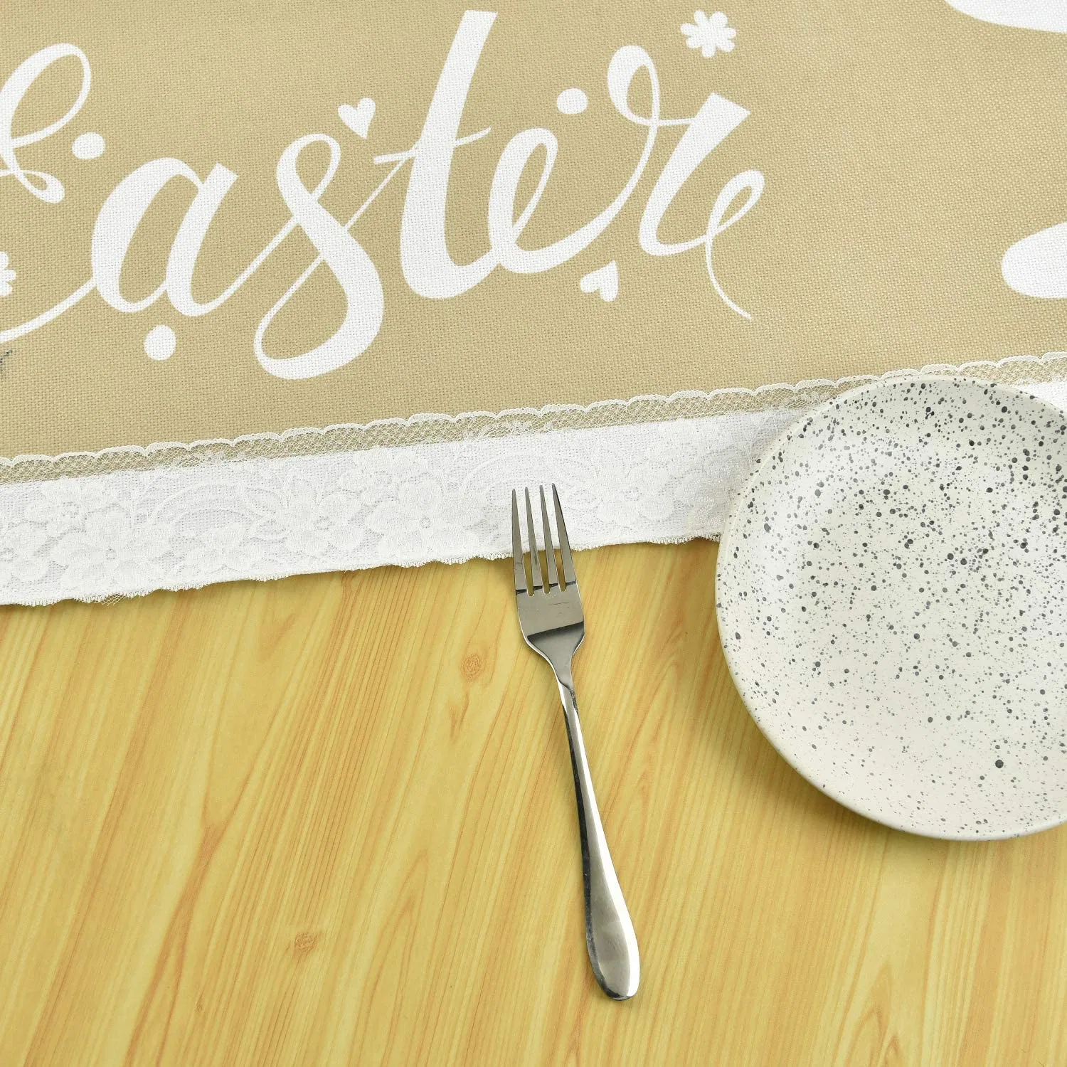 Easter Summer Spring Table Runner 100% Polyester Faux Linen, with 3D Applique Embroidery Pattern