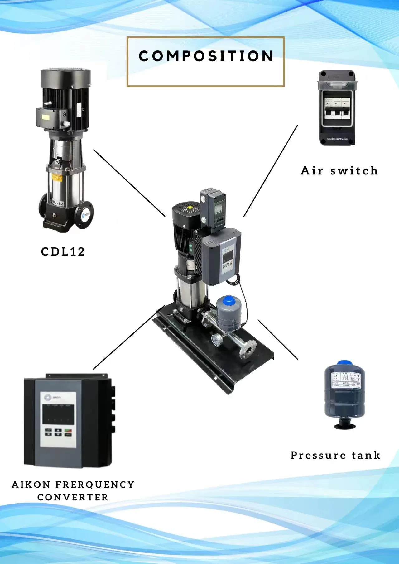 Bomba centrífuga vertical de 1.5 kW, de várias fases, bomba submersível CC