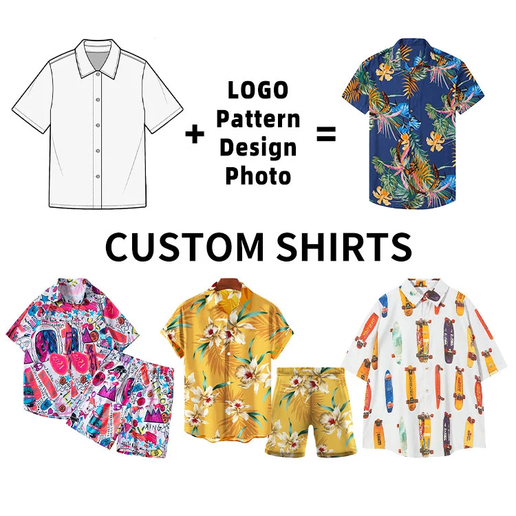 Custom All Over Digital Printing 100% Polyester Sublimation Plain White Blanks Men Women Summer Hawaii Shirts for Sublimation