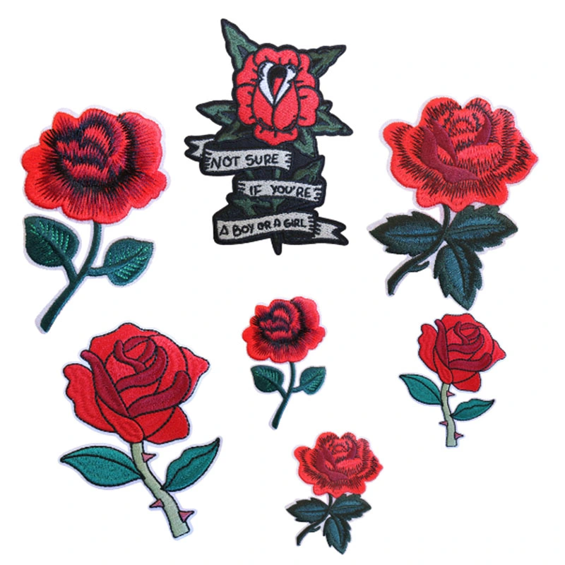 Mode multicolore Custom Design tissé badge 3D logo Rose Floral Bande de broderie fleurie pour vêtements