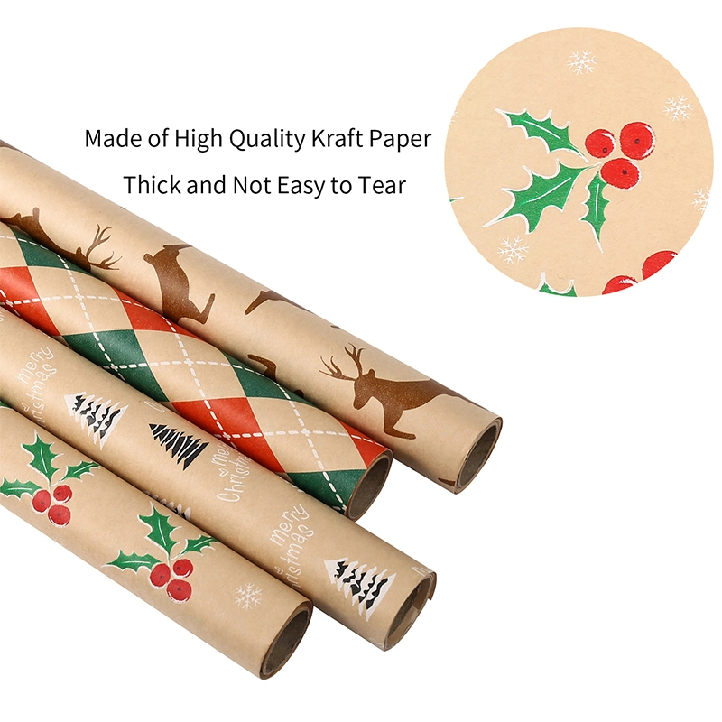 Stock Christmas Gift Decoration China Manufacturer Cmyk Printing Boutique Kraft Wrapping Paper