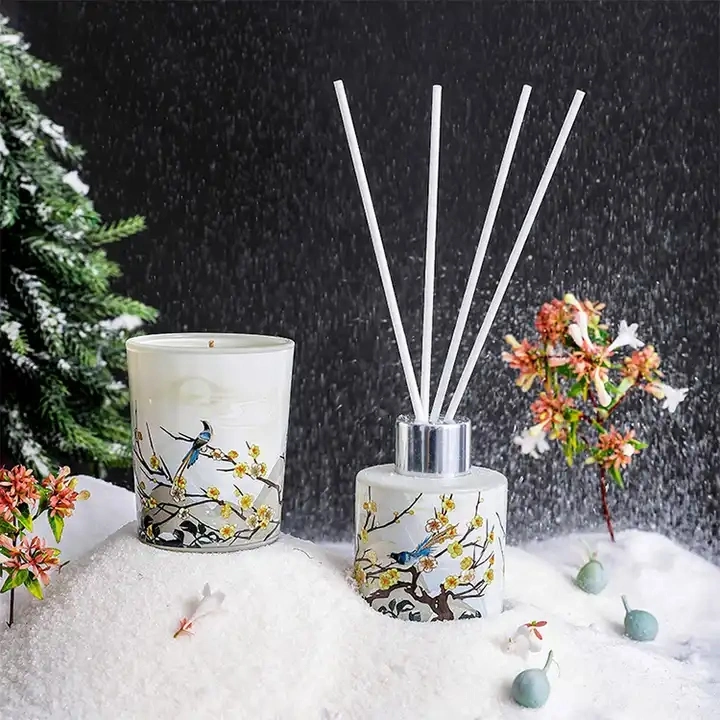Aromatherapy Low Temperature Long-Lasting Romance Fragrance Ceramic Reed Diffuser and Candle Gift Set for Home and Bedroom